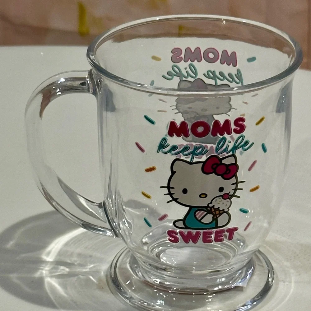 Hello Kitty Glass Mug “Moms keep life sweet”